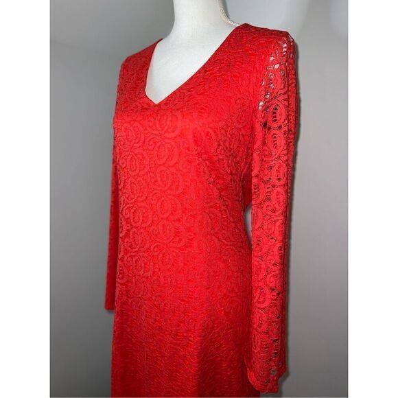Women’s Bright Orange/Coral Lacy Eyelet Mini Dress 6 Wedding Party Cocktail Dres - Picture 3 of 10